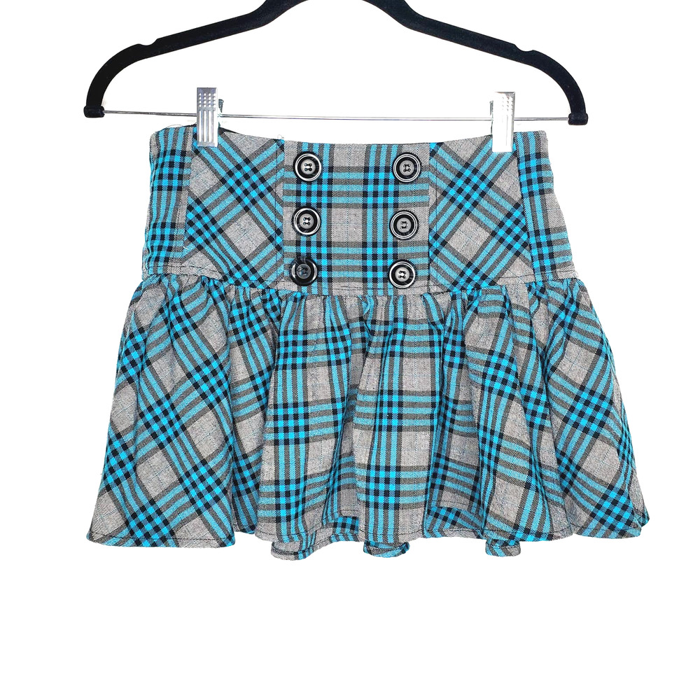 VINTAGE Y2K Candie's Blue & Grey Pleated Plaid Skirt Size 1